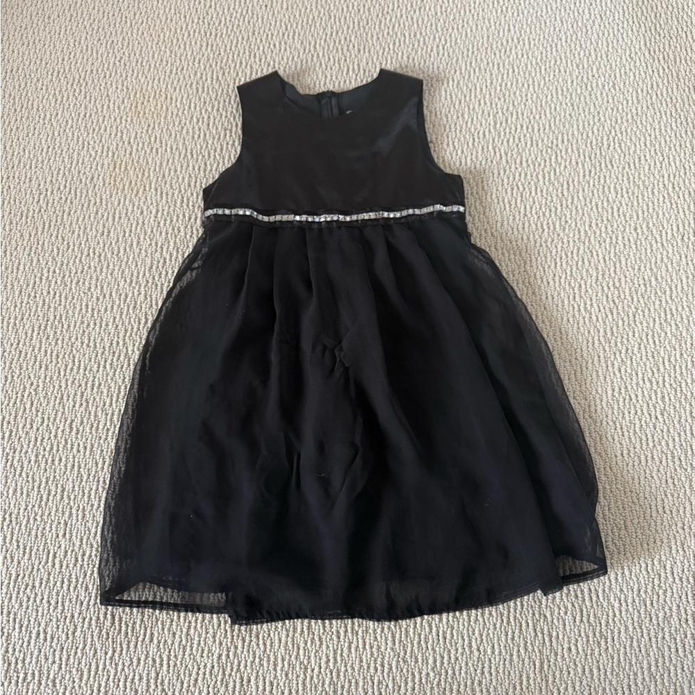 Girls Black Sleeveless Party Dress with Rhinestone Waist